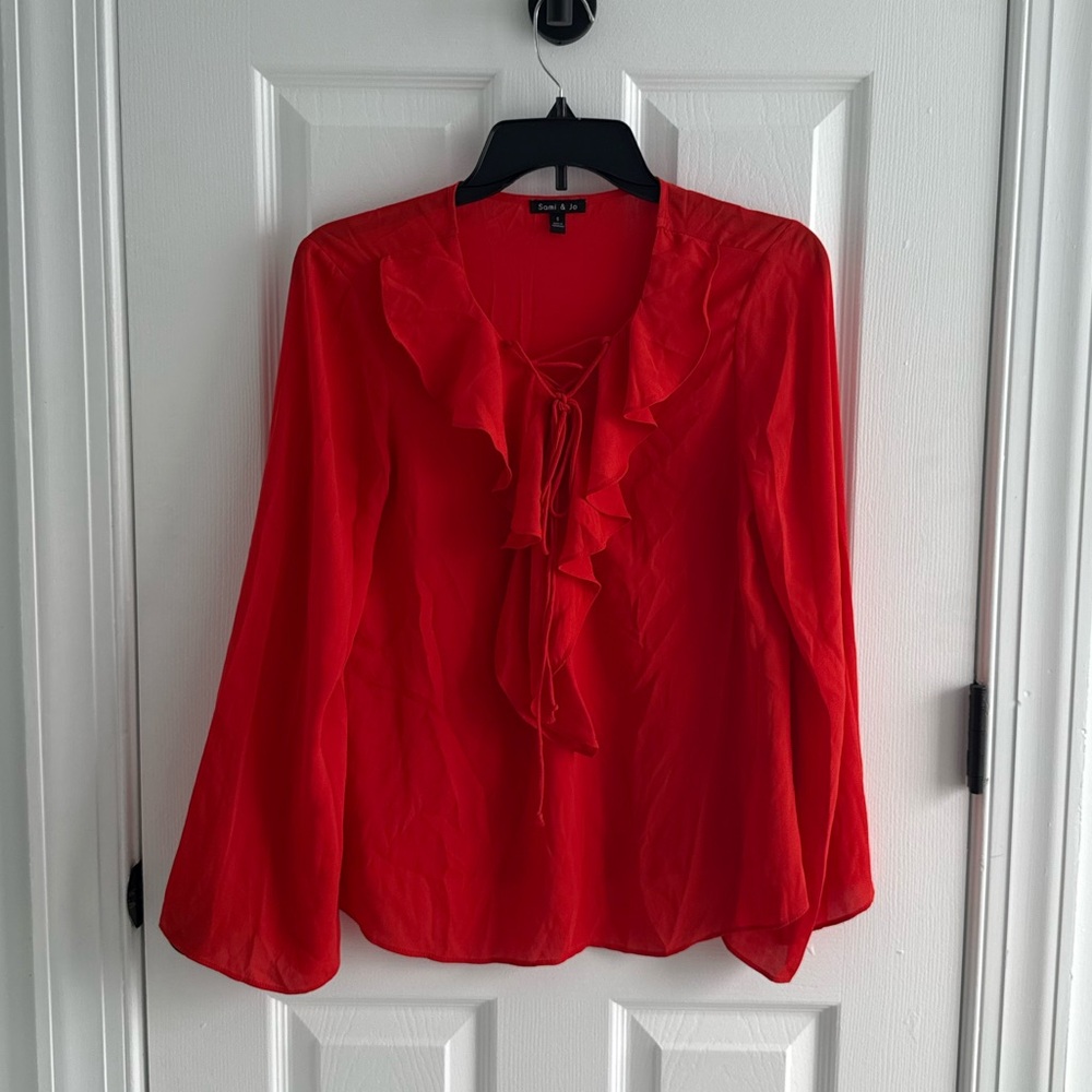 Burnt Orange Blouse with Ruffles